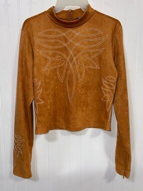 *REPAIRED* Blue B Brown Cowboy Boot Stitch Embroidered Long Sleeve Western Shirt